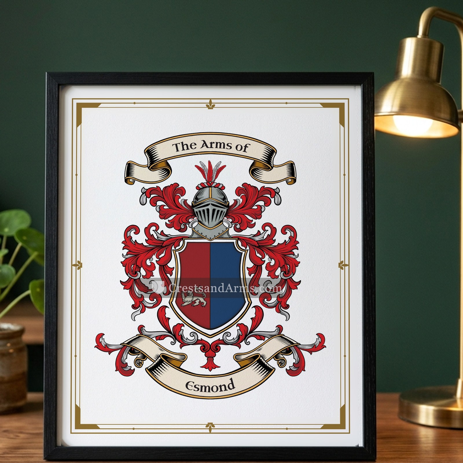 The Esmond arms on the framed, black wood