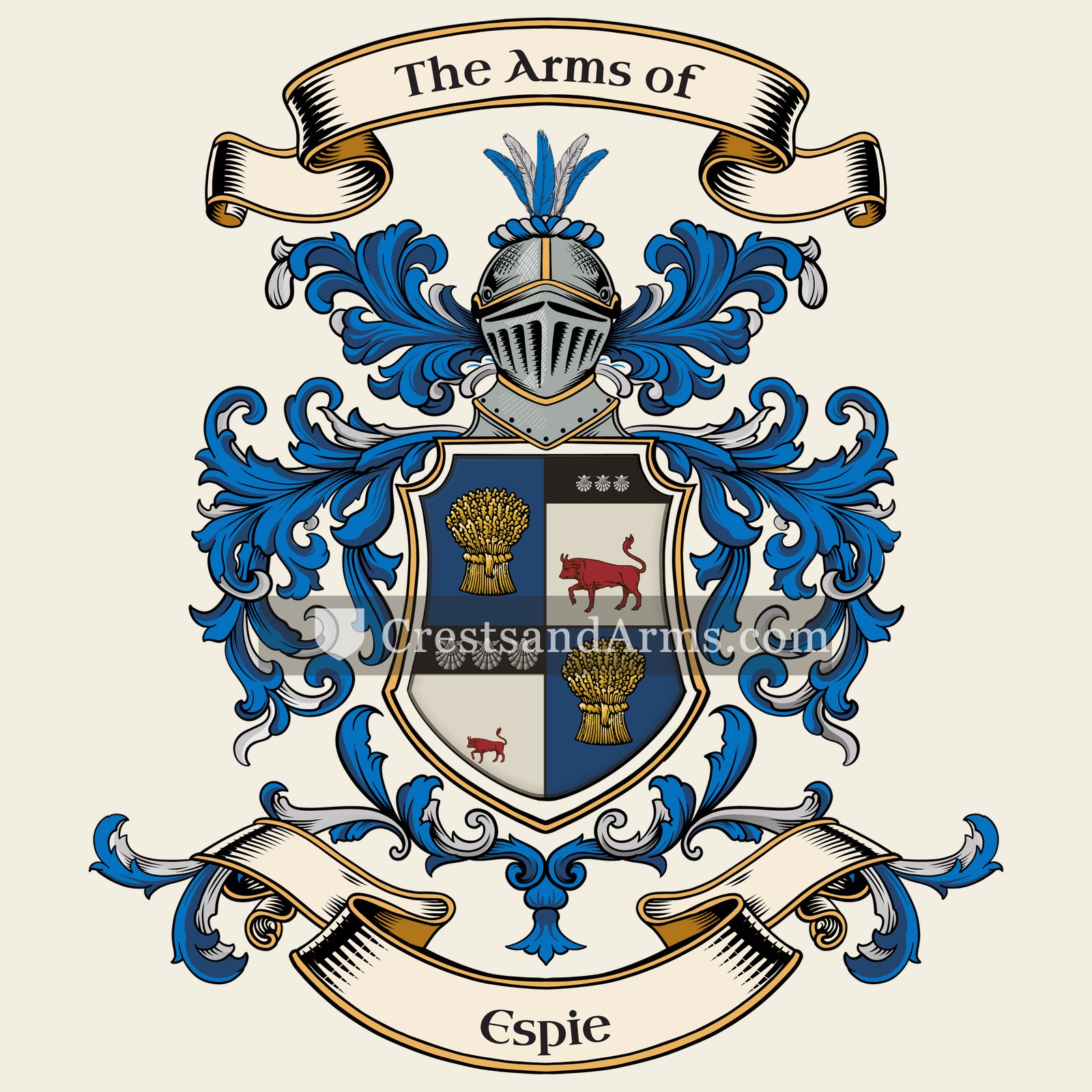 The Espie coat of arms, drawn from the recorded blazon