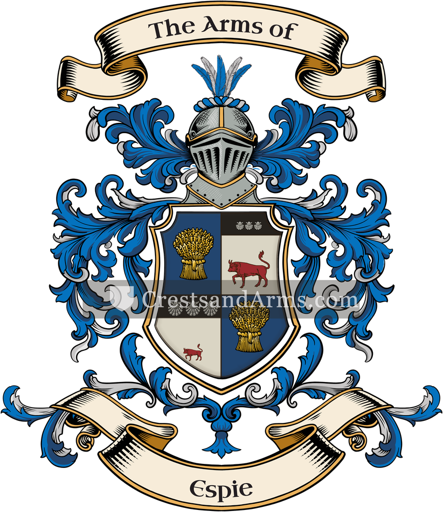 The Espie coat of arms, drawn from the recorded blazon