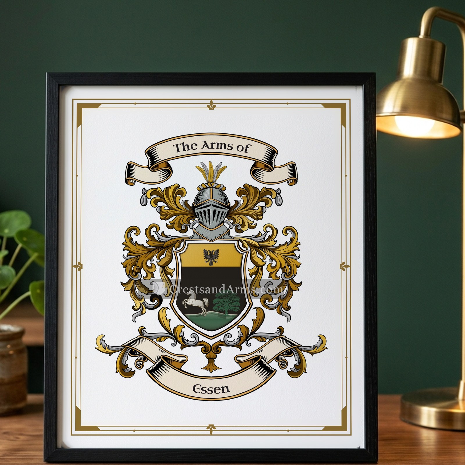 The Essen arms on the framed, black wood