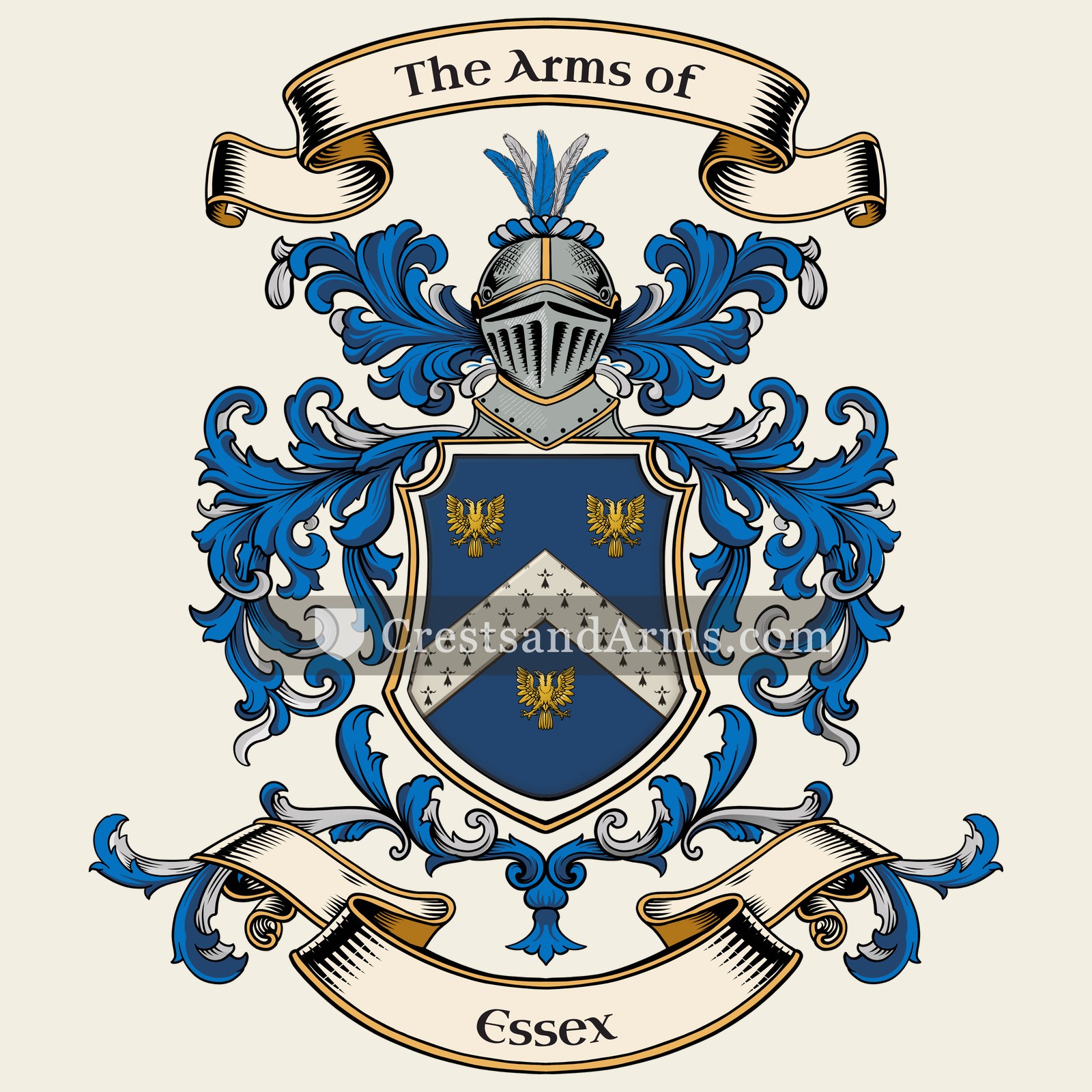 The Essex coat of arms, drawn from the recorded blazon