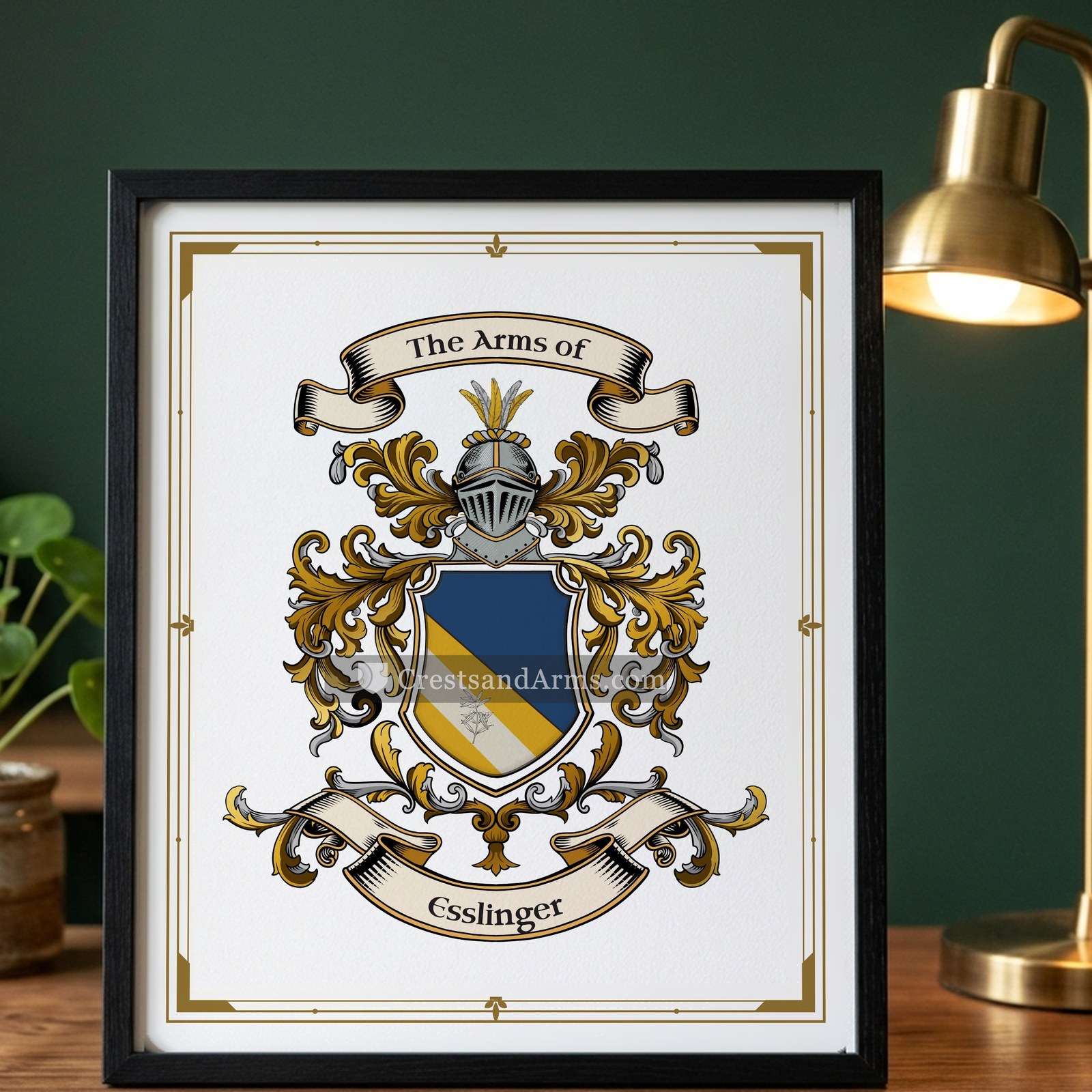 The Esslinger arms on the framed, black wood
