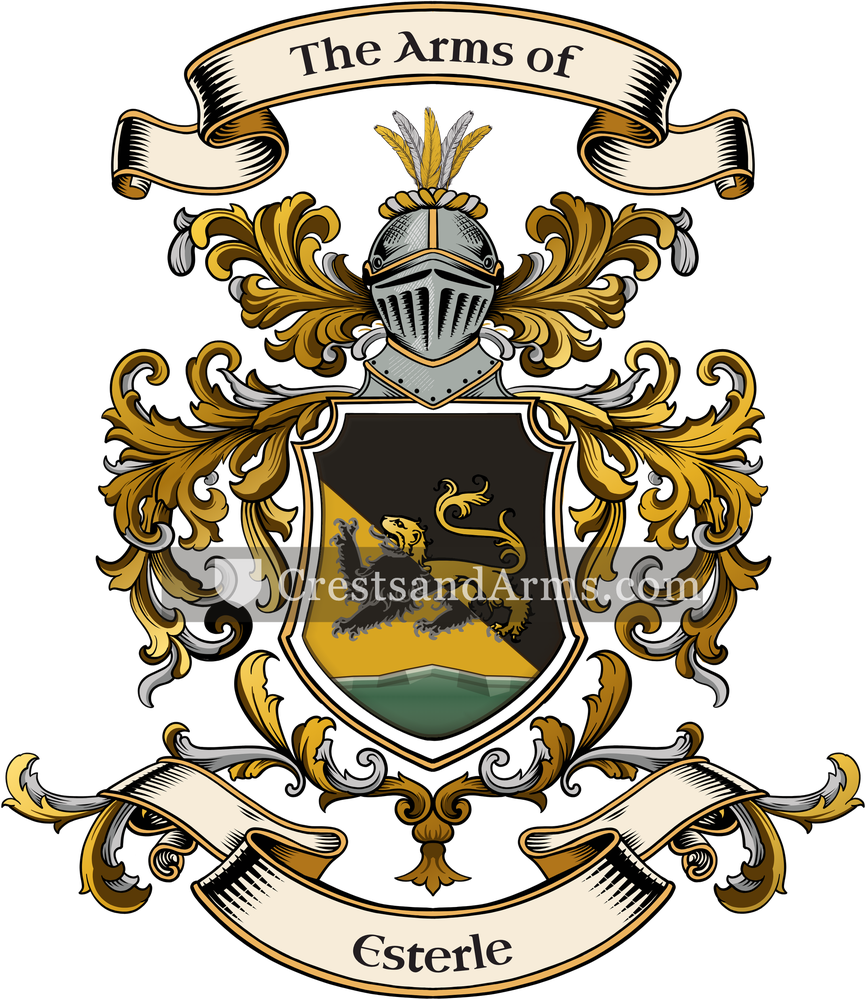 The Esterle coat of arms, drawn from the recorded blazon