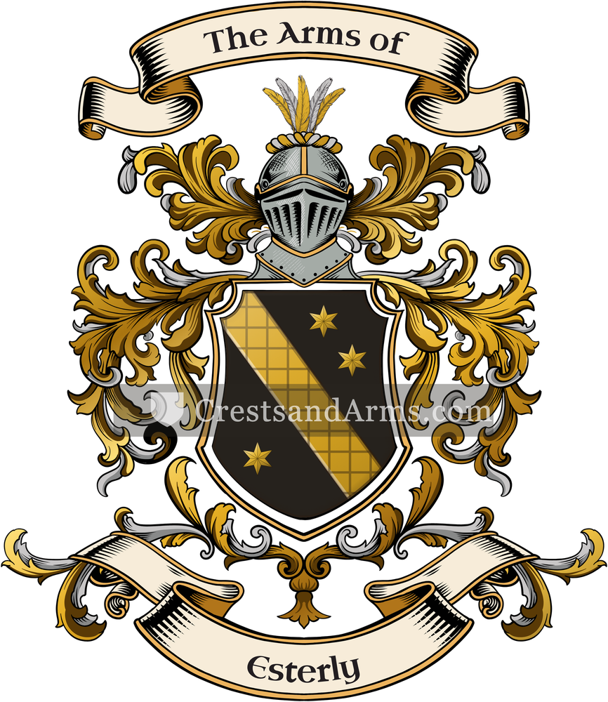 The Esterly coat of arms, drawn from the recorded blazon