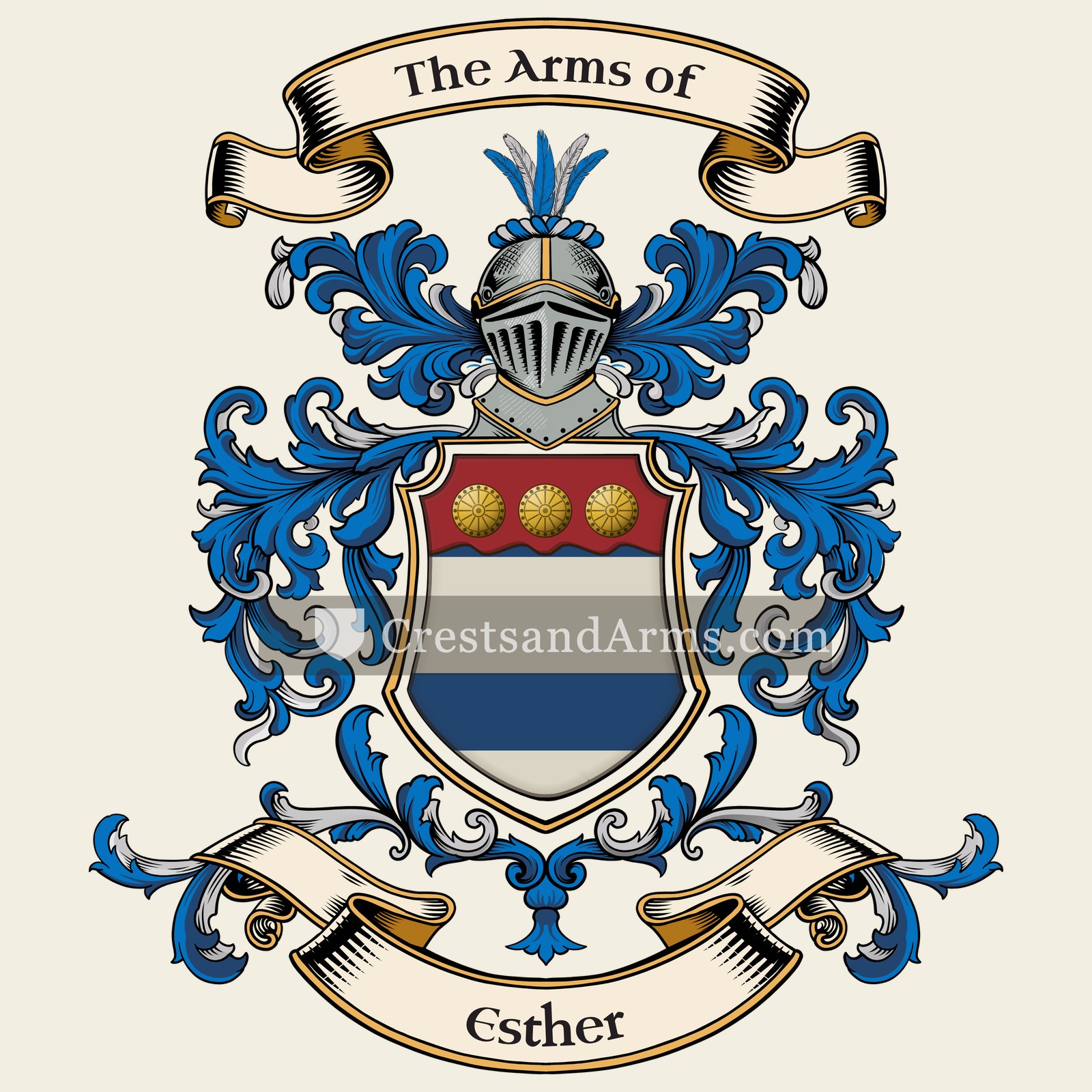 The Esther coat of arms, drawn from the recorded blazon