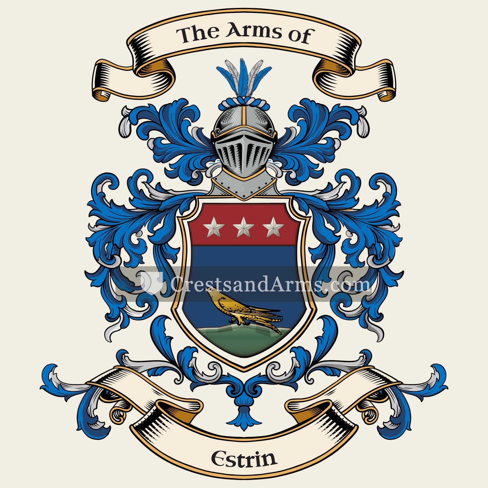 The Estrin coat of arms, drawn from the recorded blazon