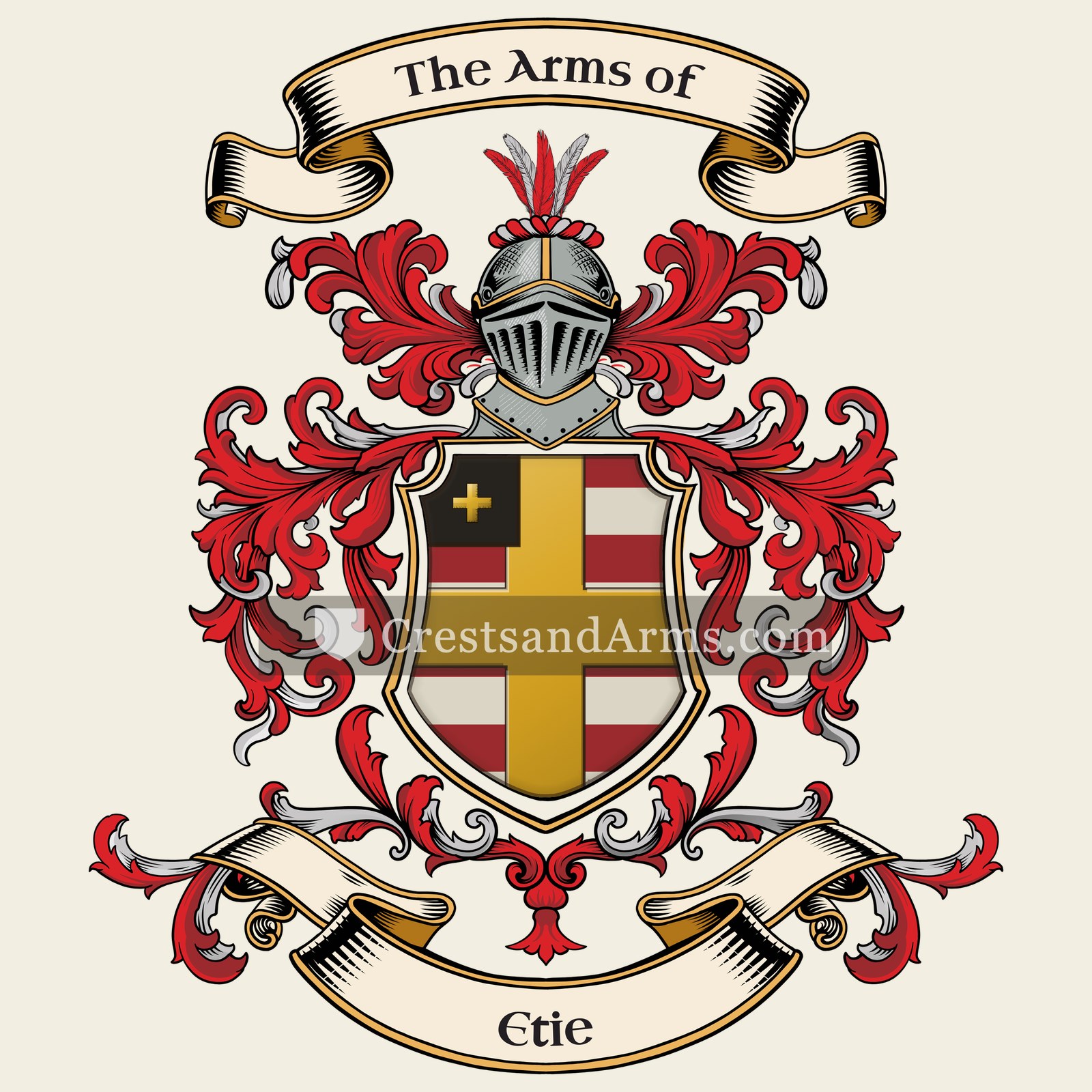 The Etie coat of arms, drawn from the recorded blazon