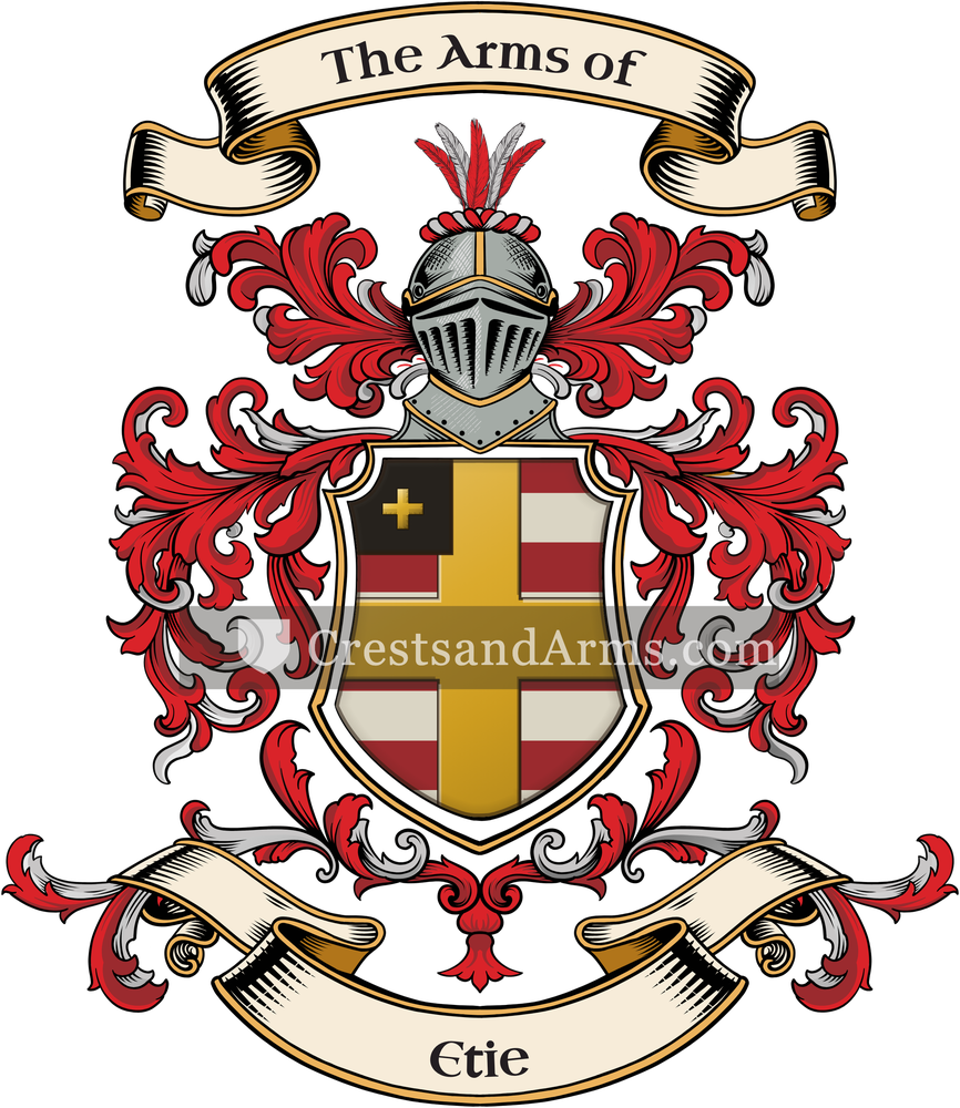 The Etie coat of arms, drawn from the recorded blazon