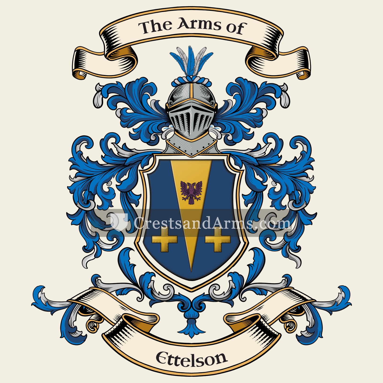 The Ettelson coat of arms, drawn from the recorded blazon