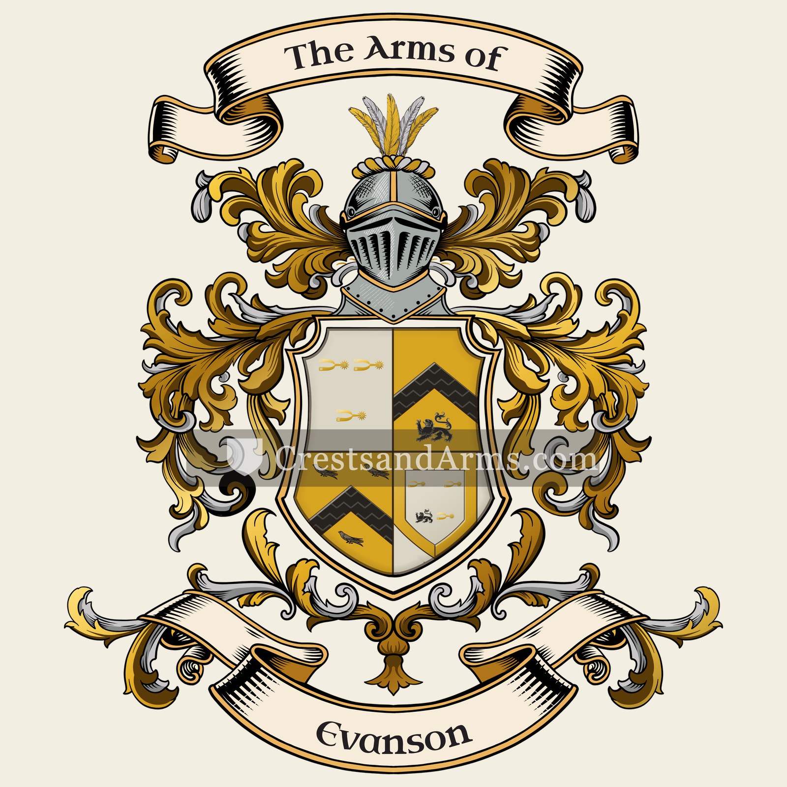 The Evanson coat of arms, drawn from the recorded blazon