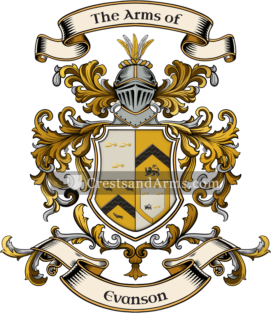 The Evanson coat of arms, drawn from the recorded blazon