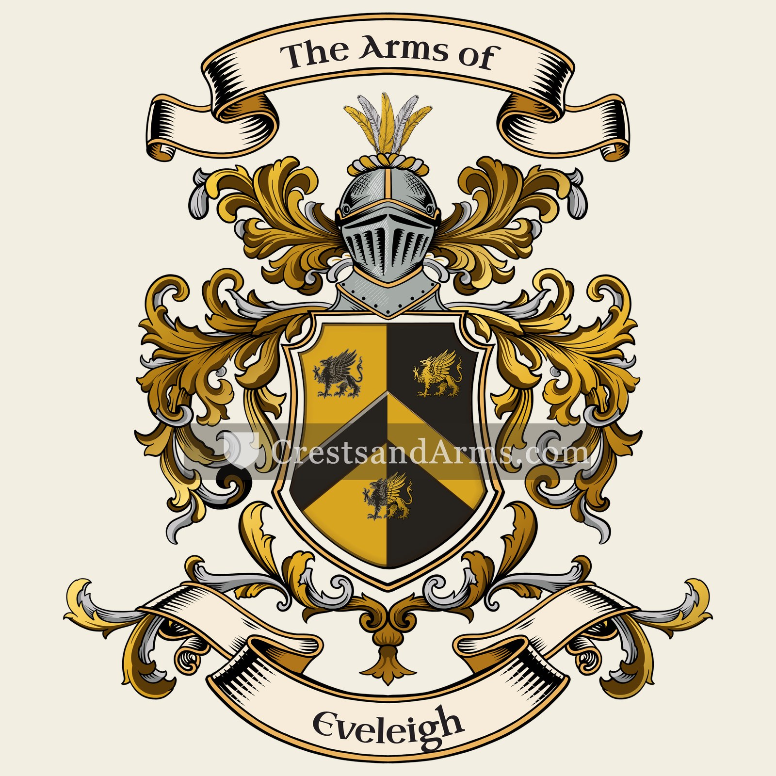 The Eveleigh coat of arms, drawn from the recorded blazon
