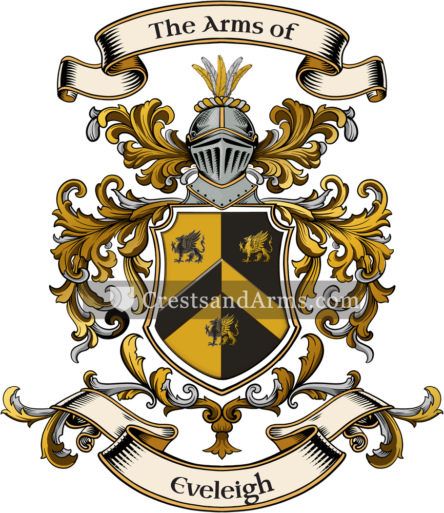 The Eveleigh coat of arms, drawn from the recorded blazon