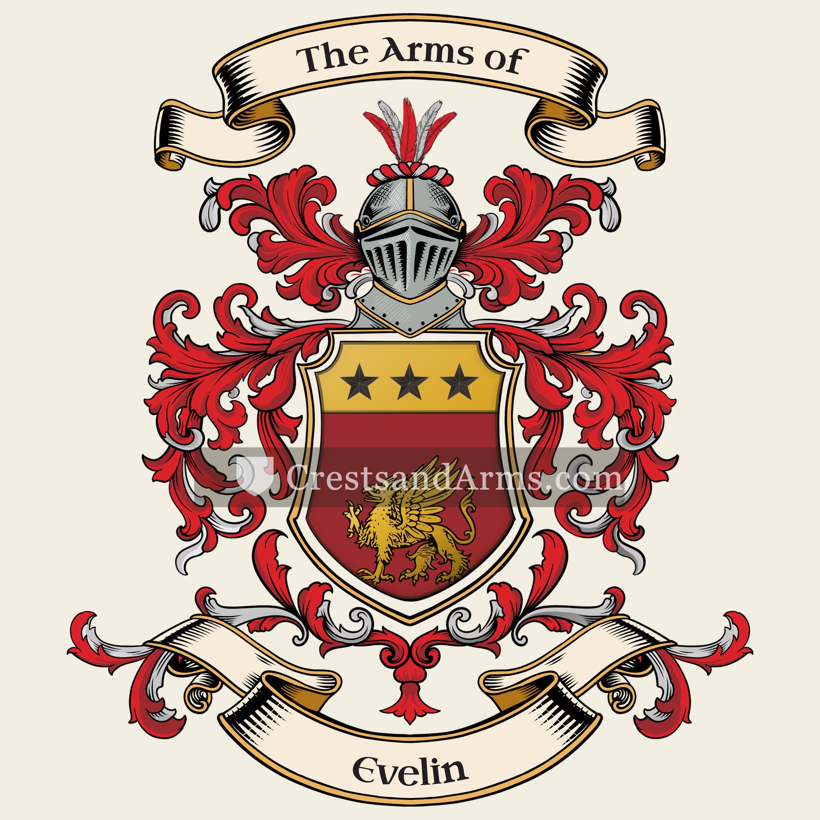 The Evelin coat of arms, drawn from the recorded blazon