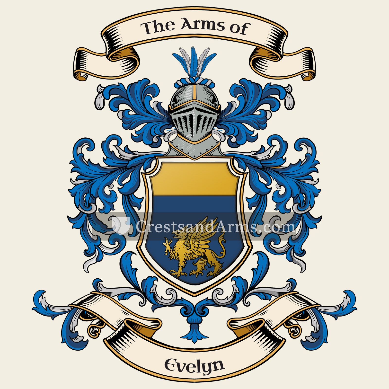 The Evelyn coat of arms, drawn from the recorded blazon