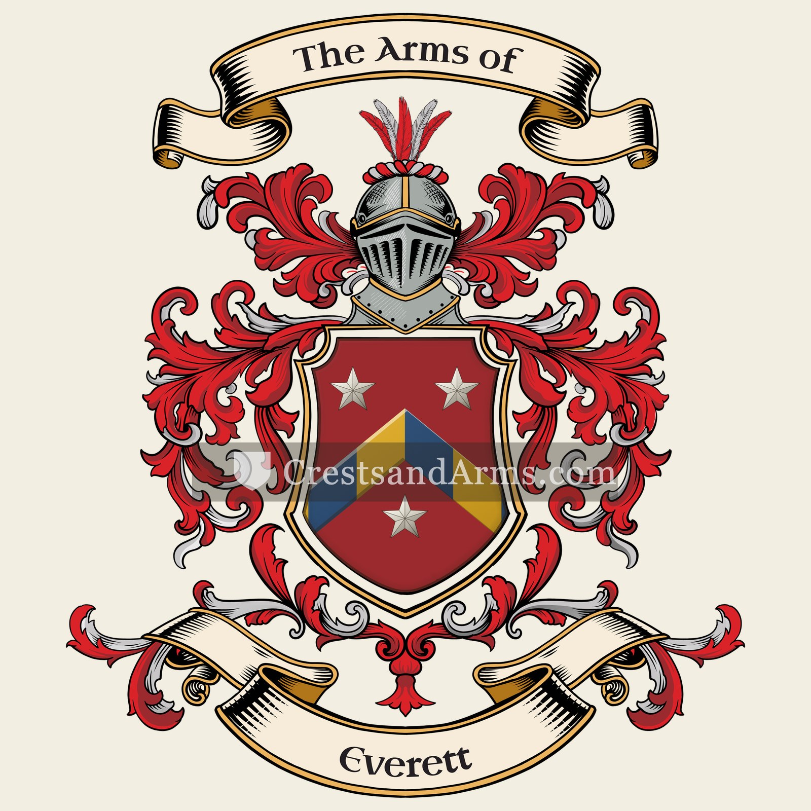 The Everett coat of arms, drawn from the recorded blazon
