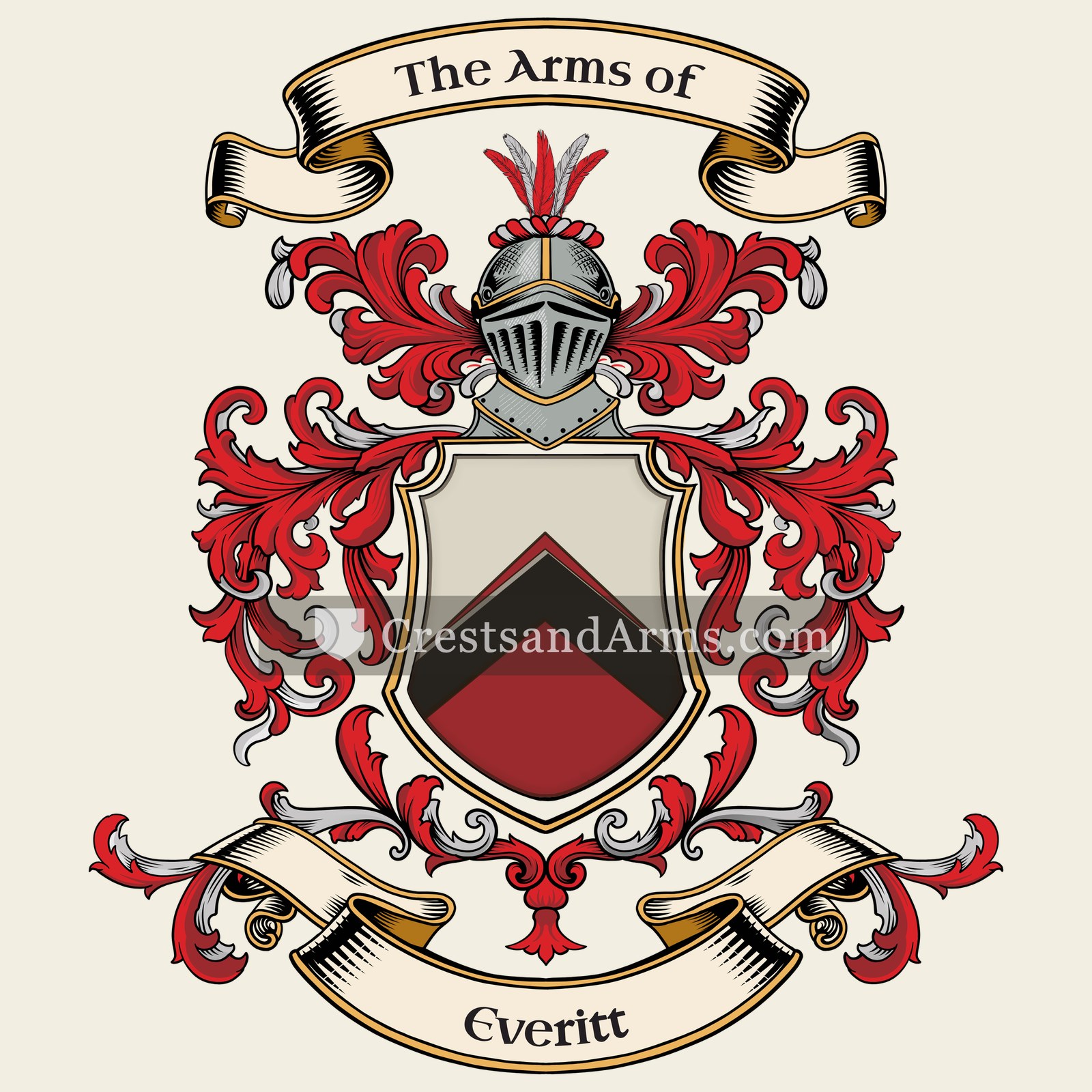 The Everitt coat of arms, drawn from the recorded blazon