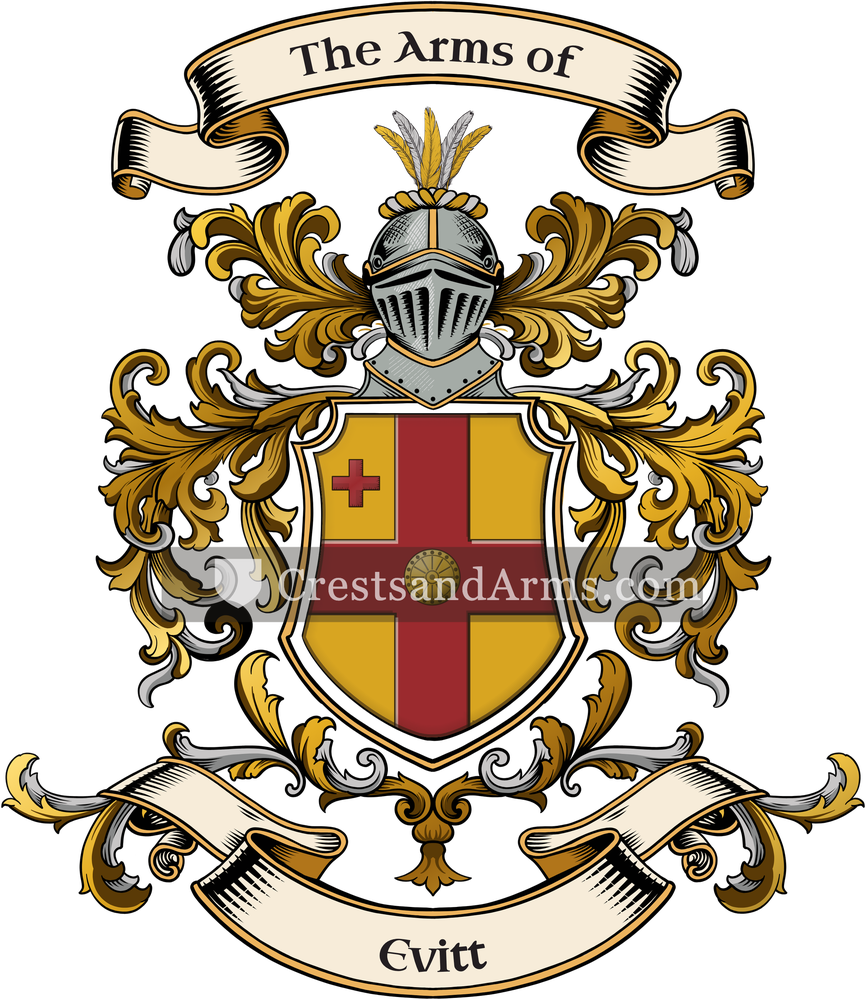 The Evitt coat of arms, drawn from the recorded blazon