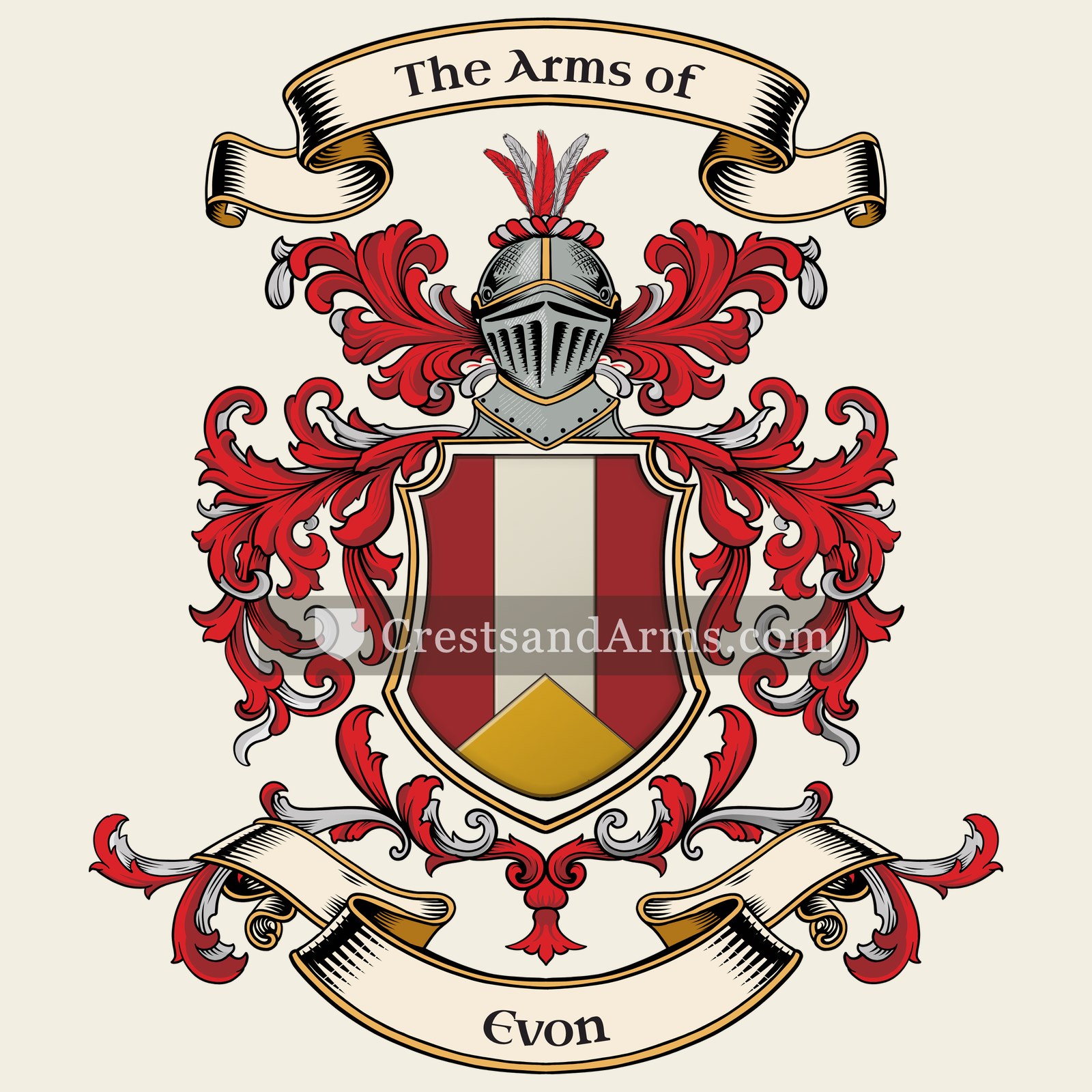 The Evon coat of arms, drawn from the recorded blazon