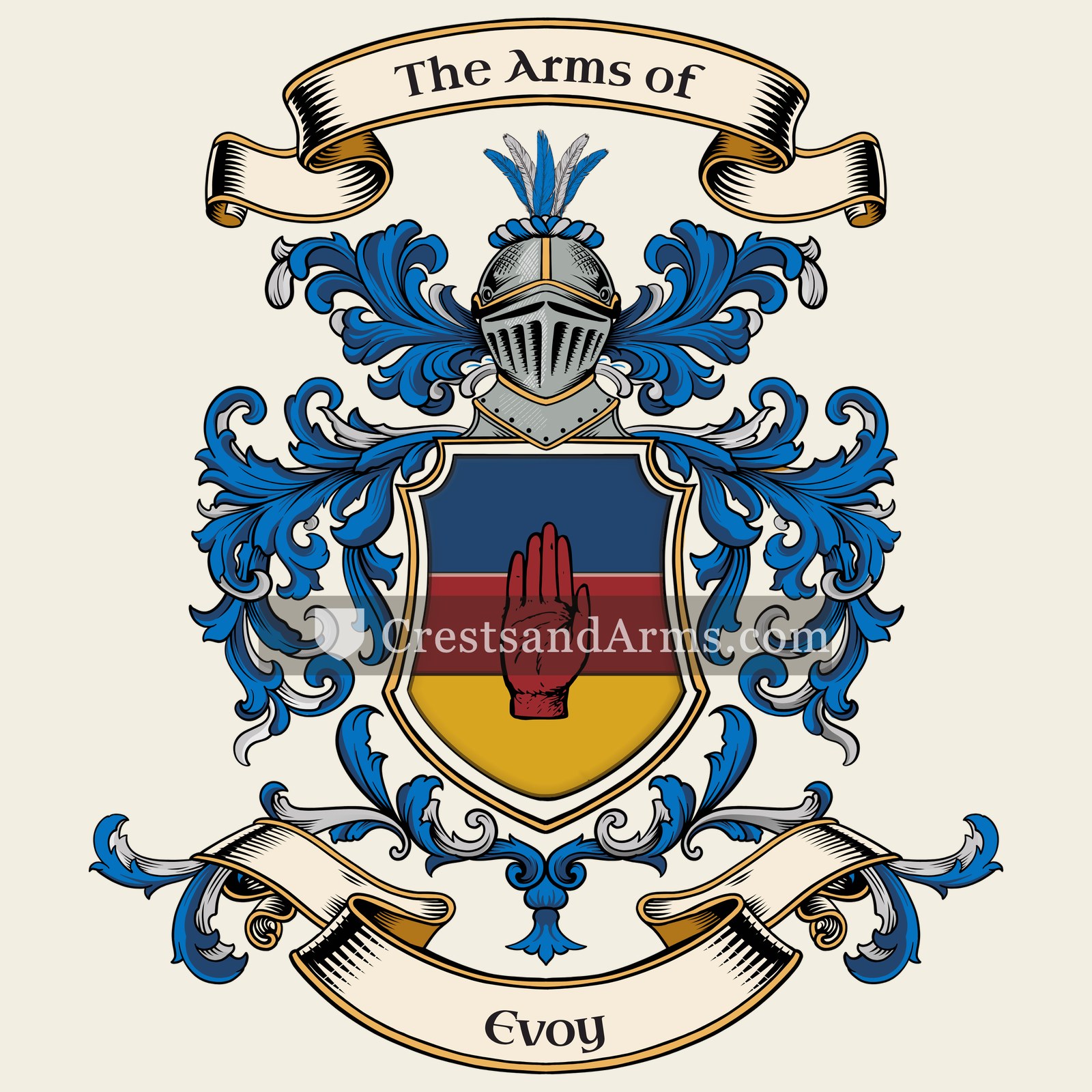 The Evoy coat of arms, drawn from the recorded blazon