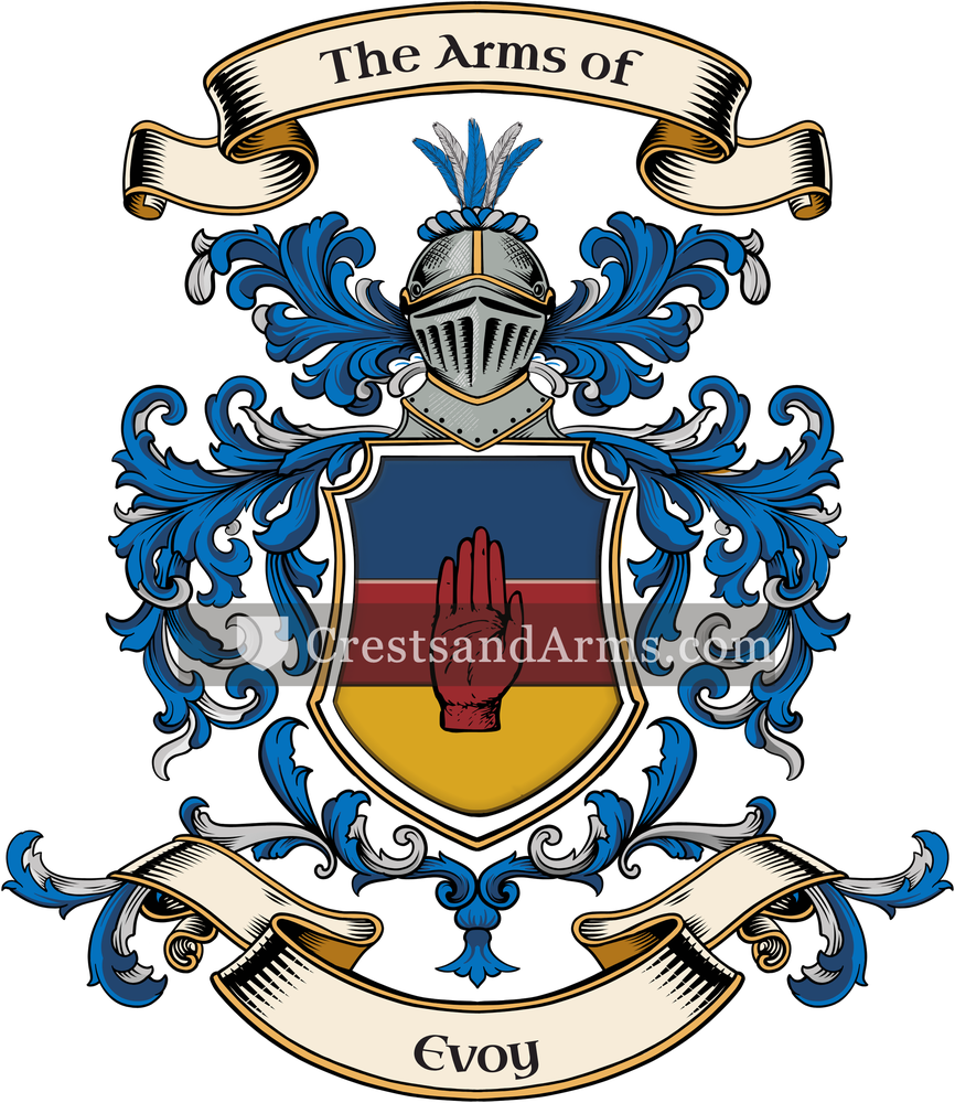 The Evoy coat of arms, drawn from the recorded blazon