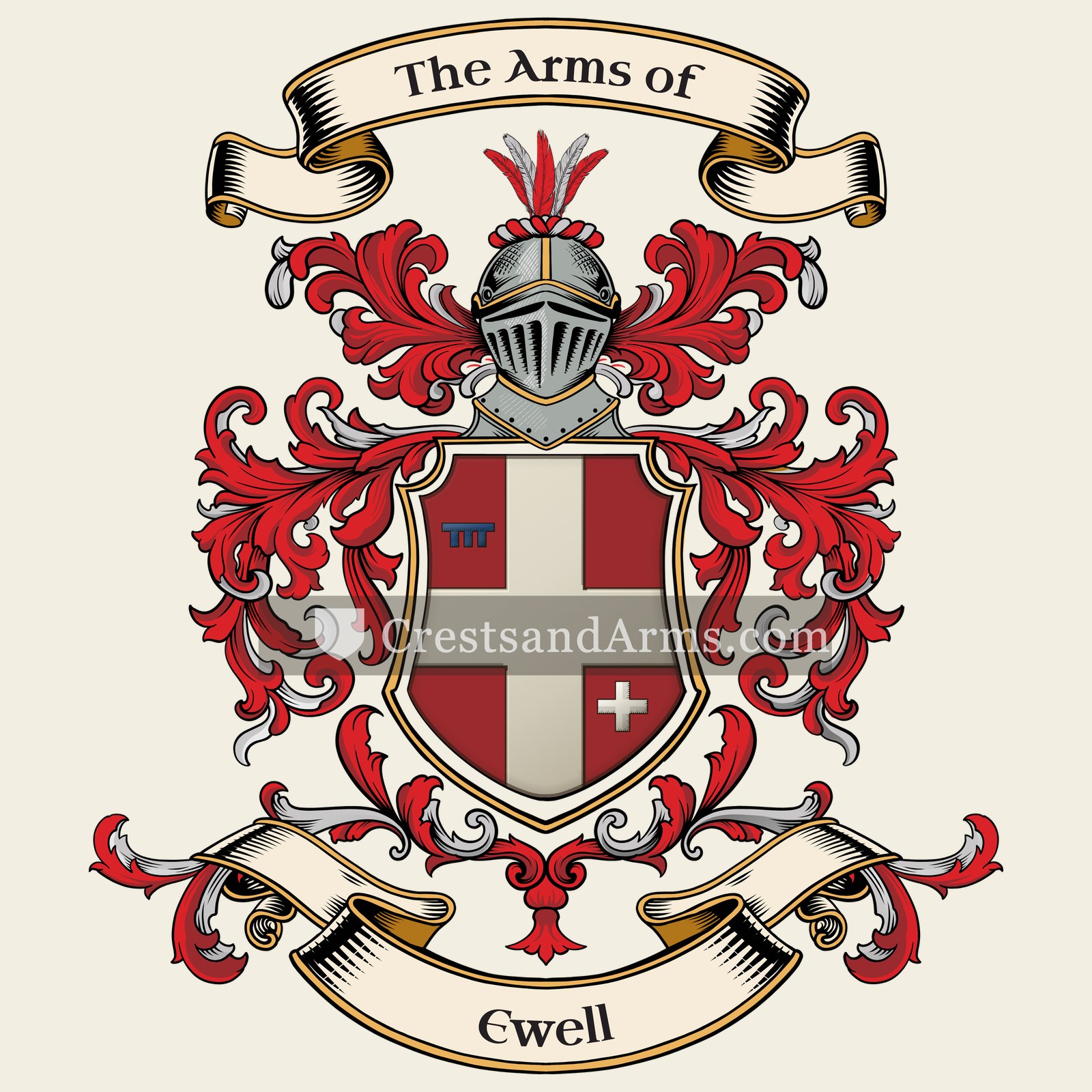 The Ewell coat of arms, drawn from the recorded blazon