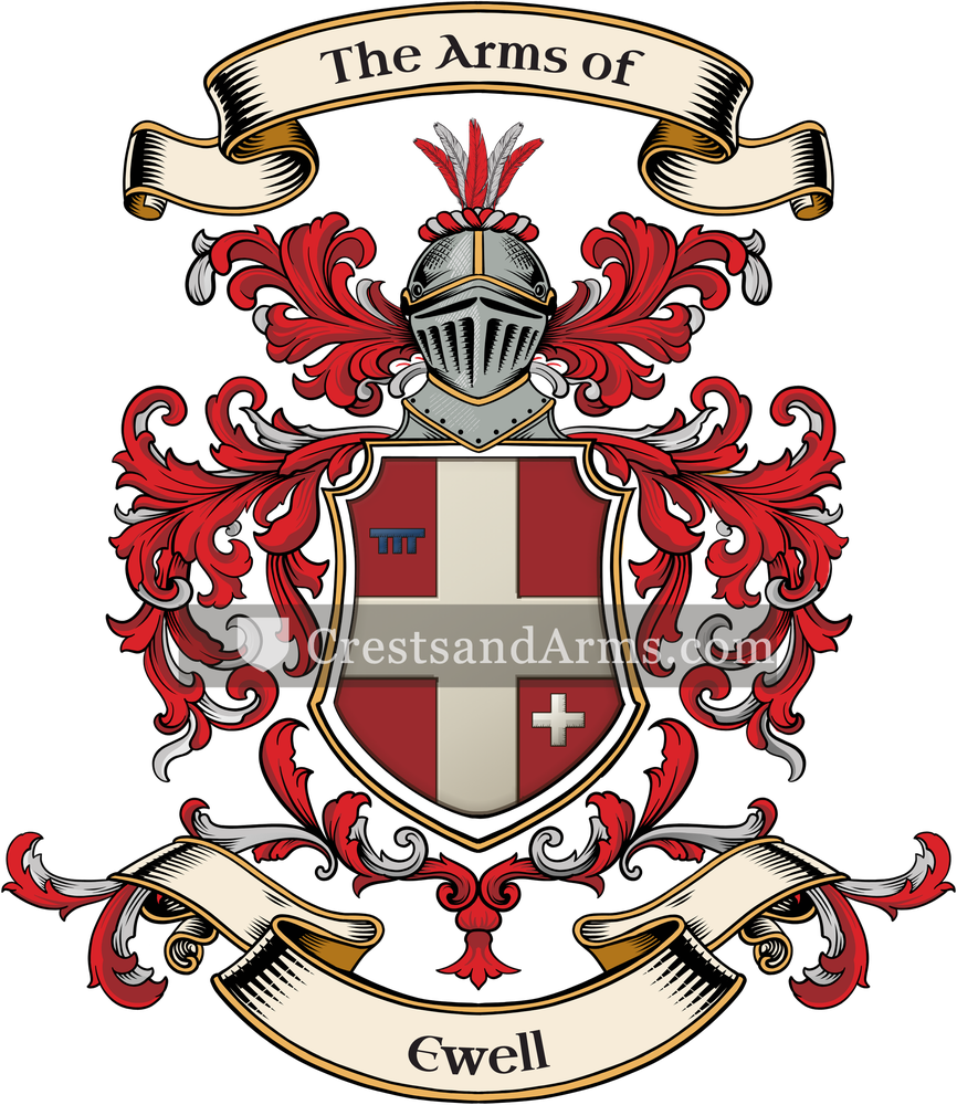 The Ewell coat of arms, drawn from the recorded blazon