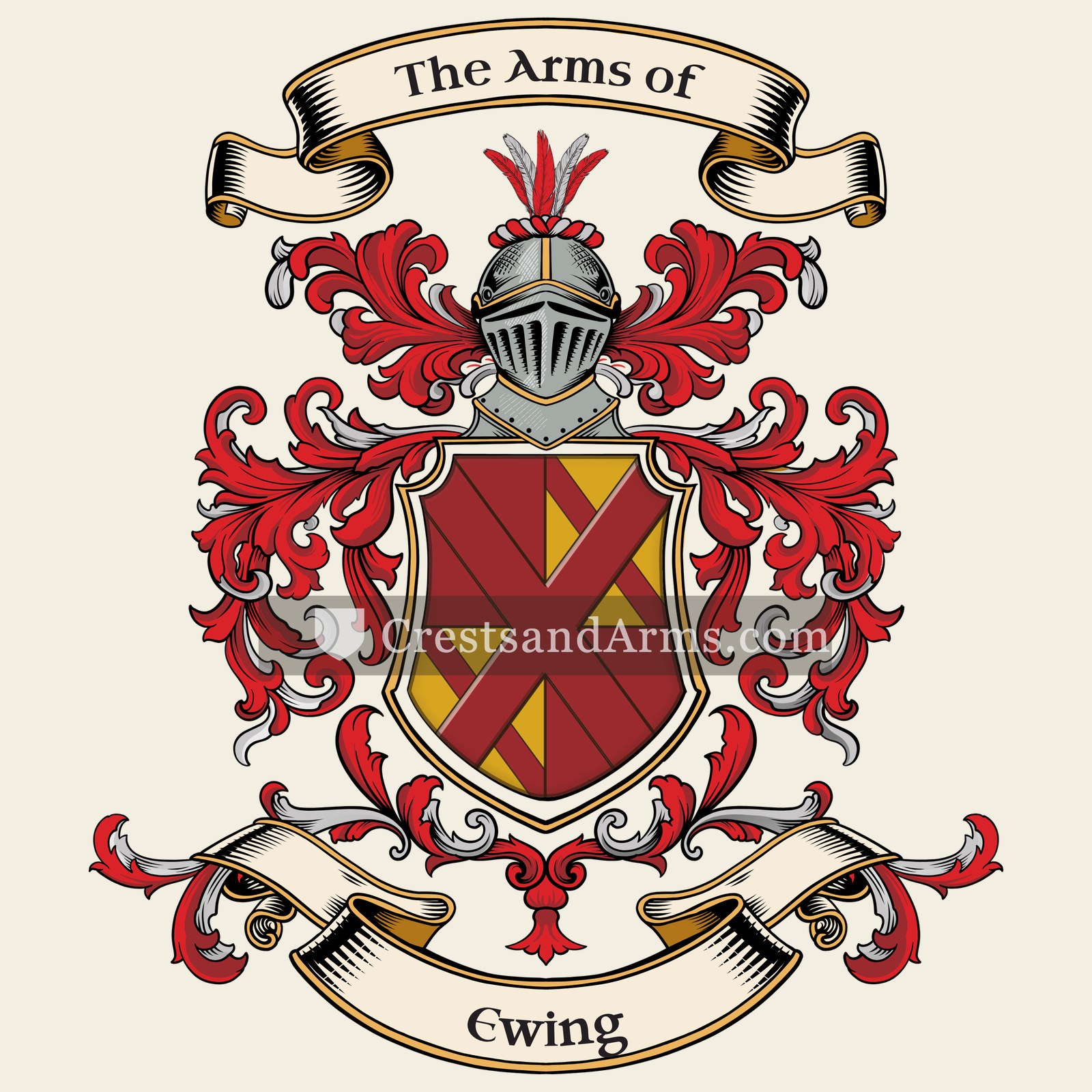 The Ewing coat of arms, drawn from the recorded blazon