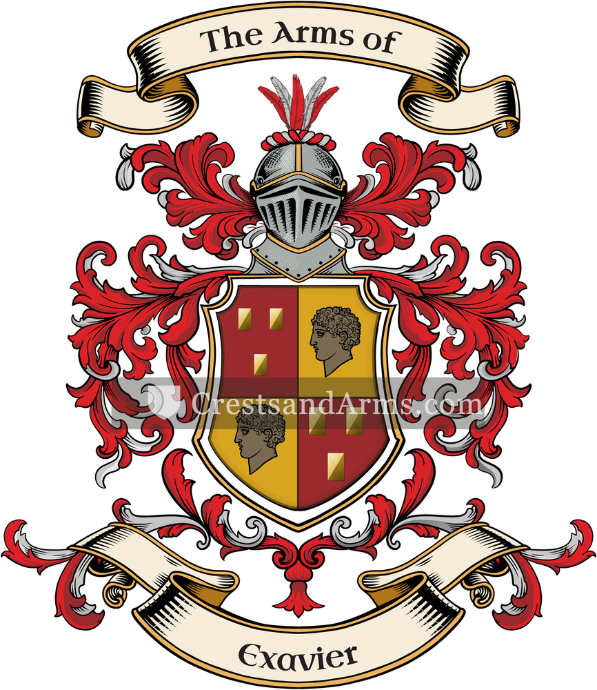 The Exavier coat of arms, drawn from the recorded blazon