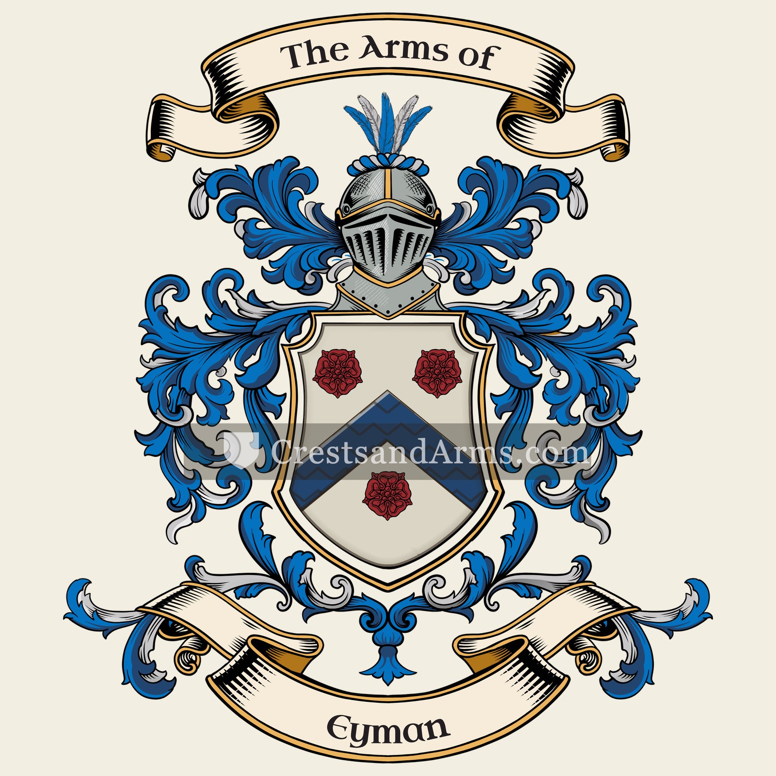 The Eyman coat of arms, drawn from the recorded blazon