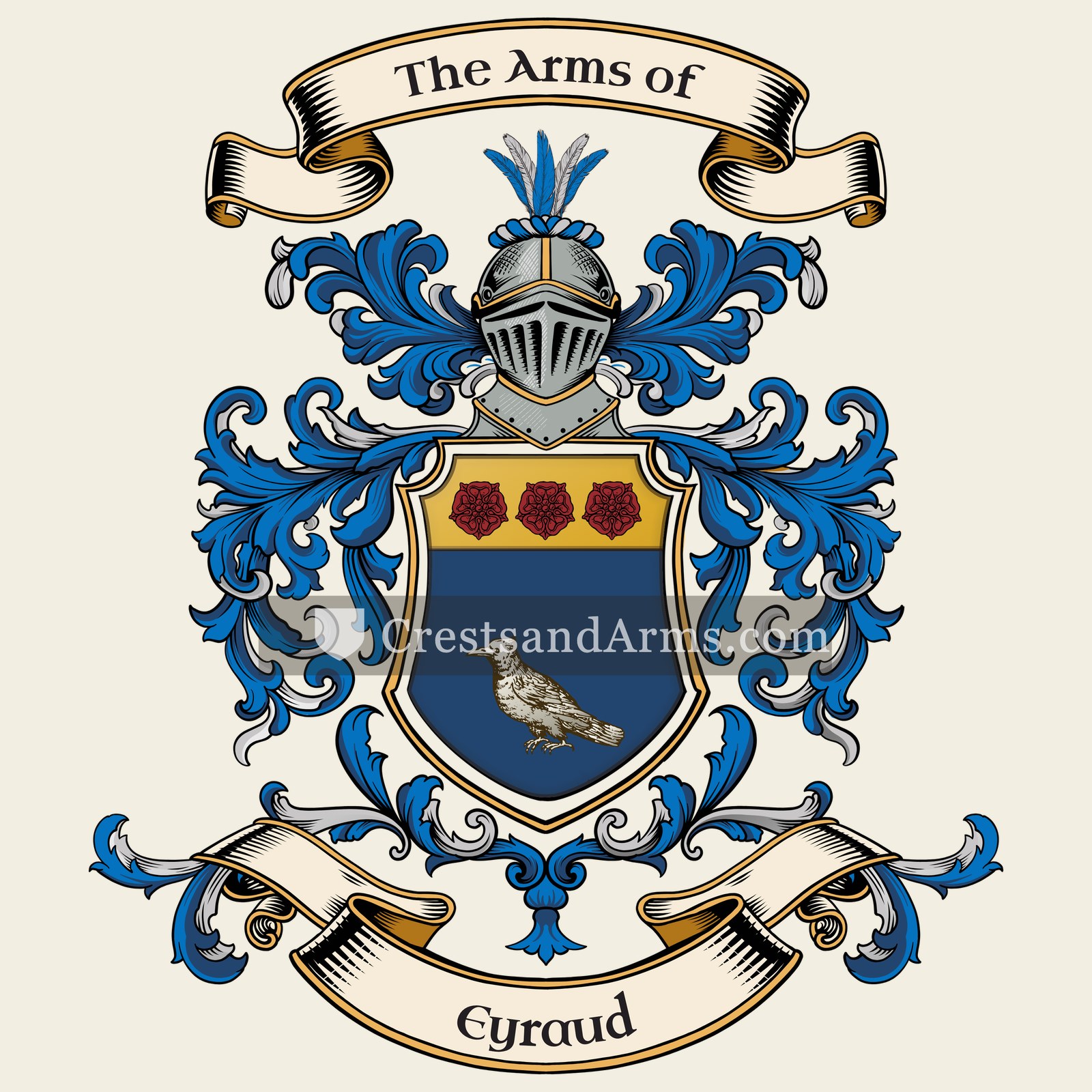 The Eyraud coat of arms, drawn from the recorded blazon
