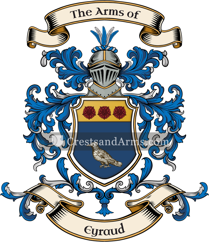 The Eyraud coat of arms, drawn from the recorded blazon