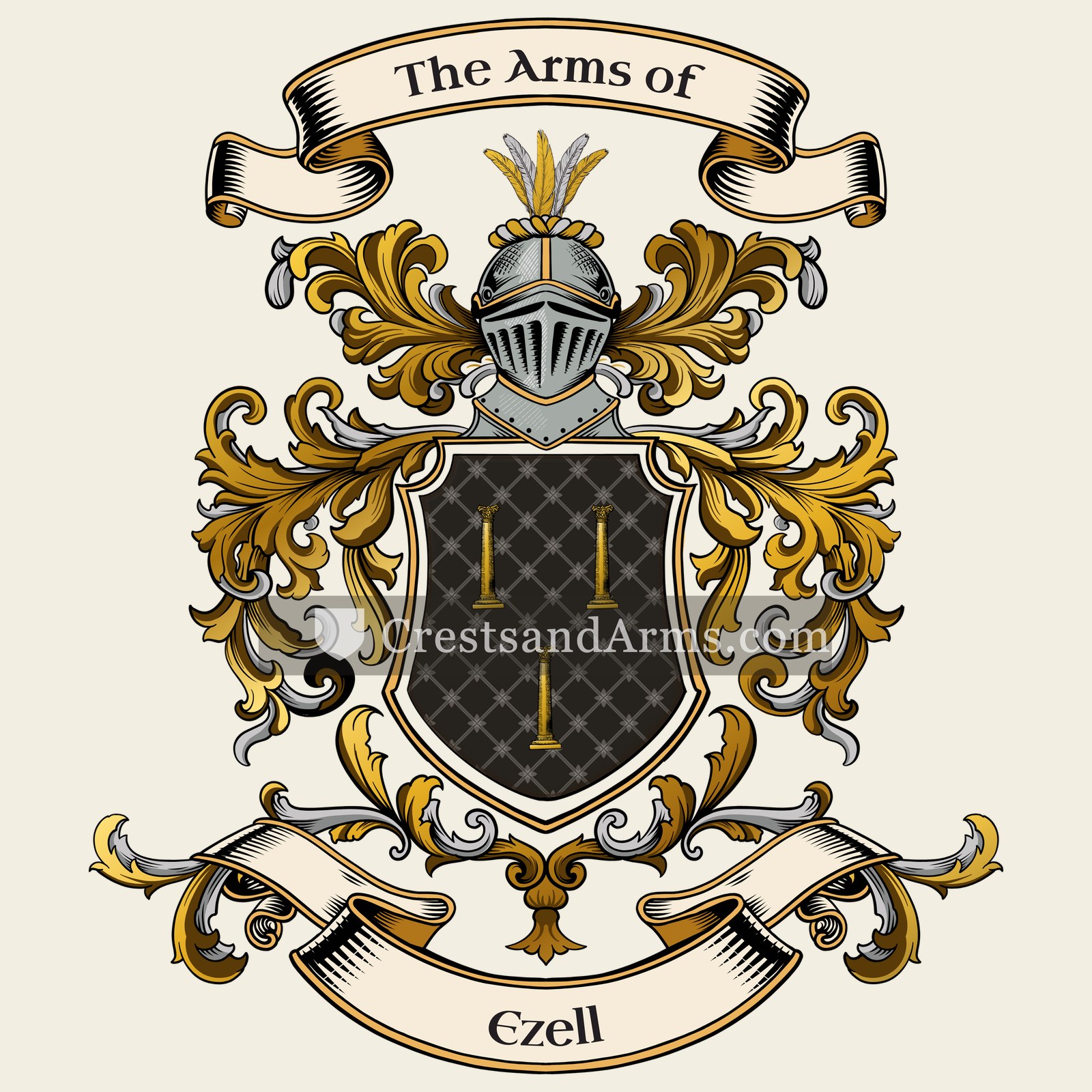 The Ezell coat of arms, drawn from the recorded blazon