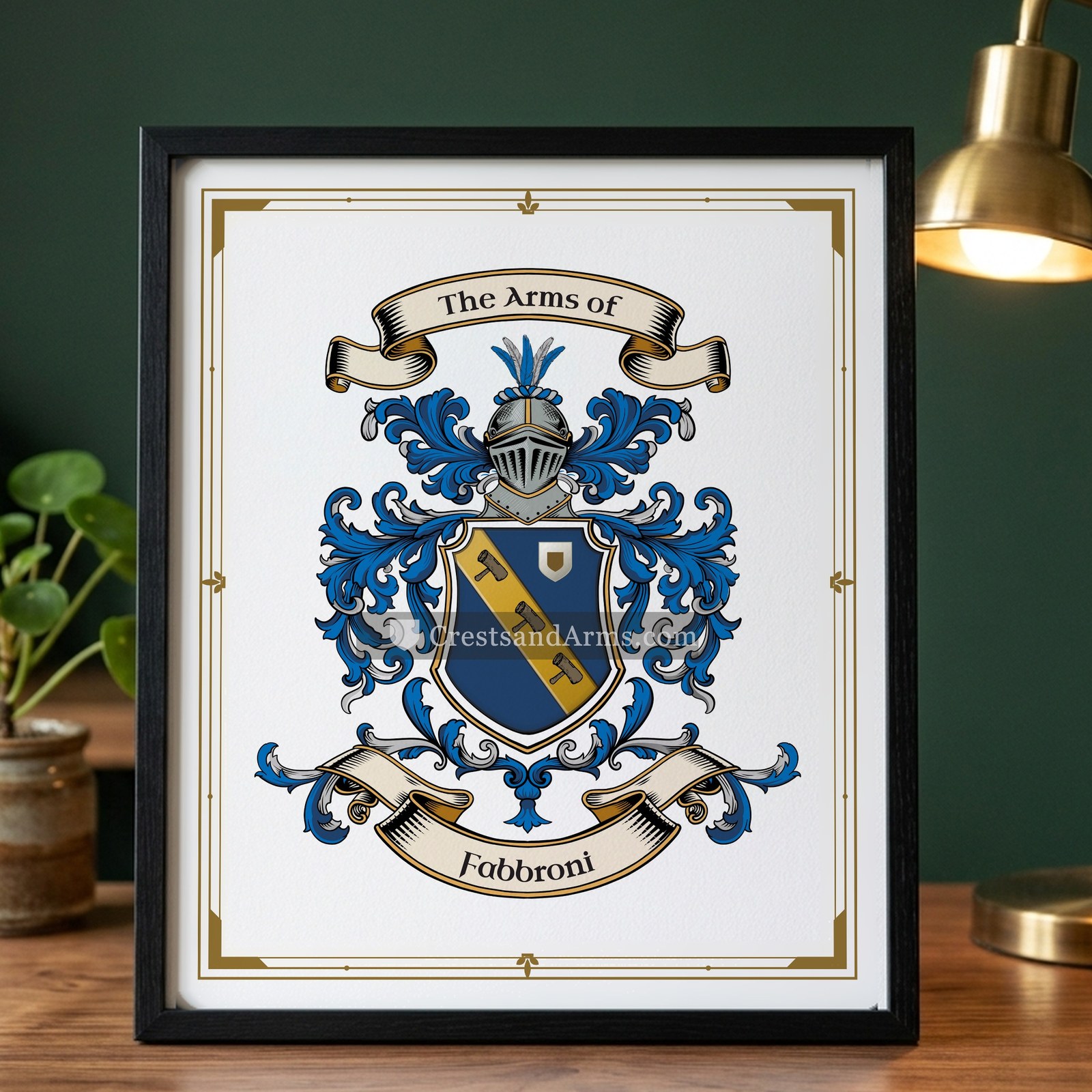 The Fabbroni arms on the framed, black wood