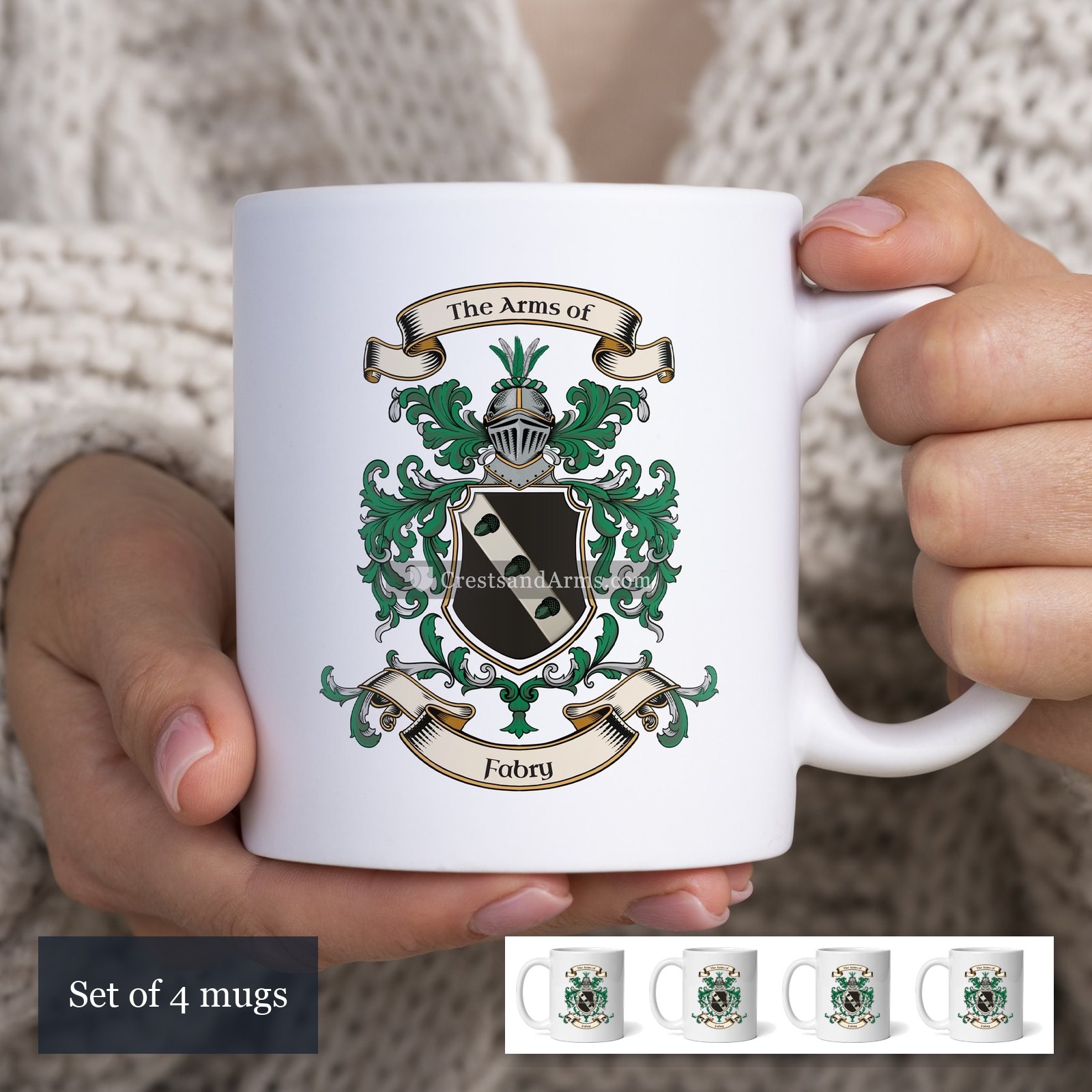The Fabry arms on the set of 4 mugs