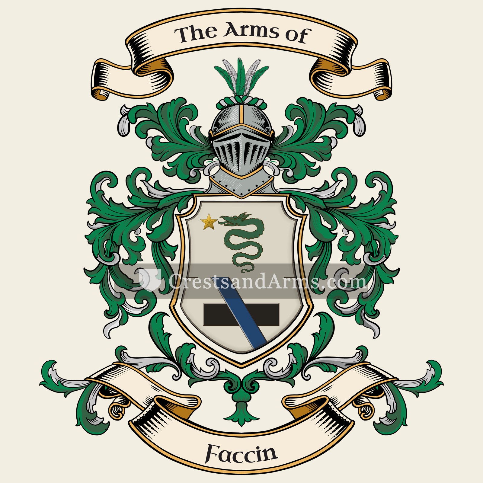 The Faccin coat of arms, drawn from the recorded blazon