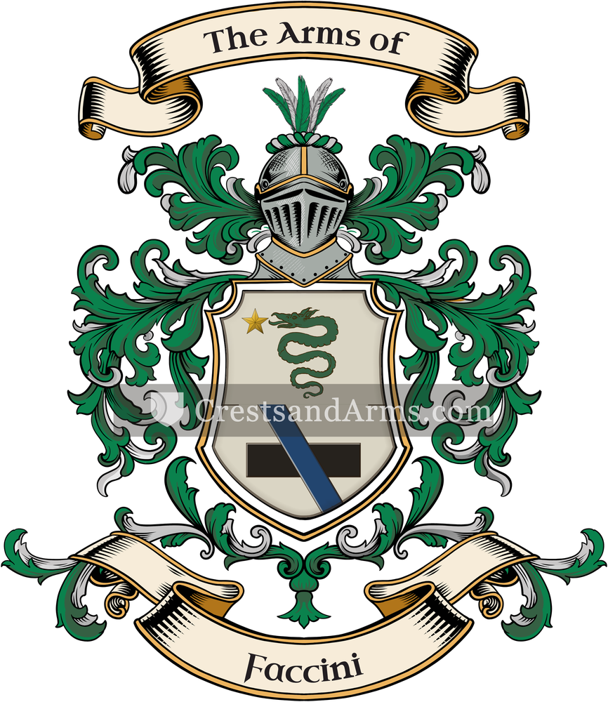 The Faccini coat of arms, drawn from the recorded blazon