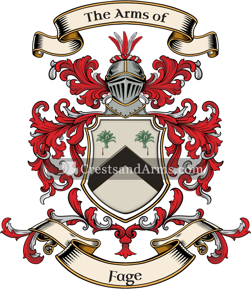 The Fage coat of arms, drawn from the recorded blazon
