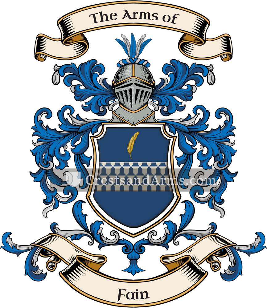The Fain coat of arms, drawn from the recorded blazon