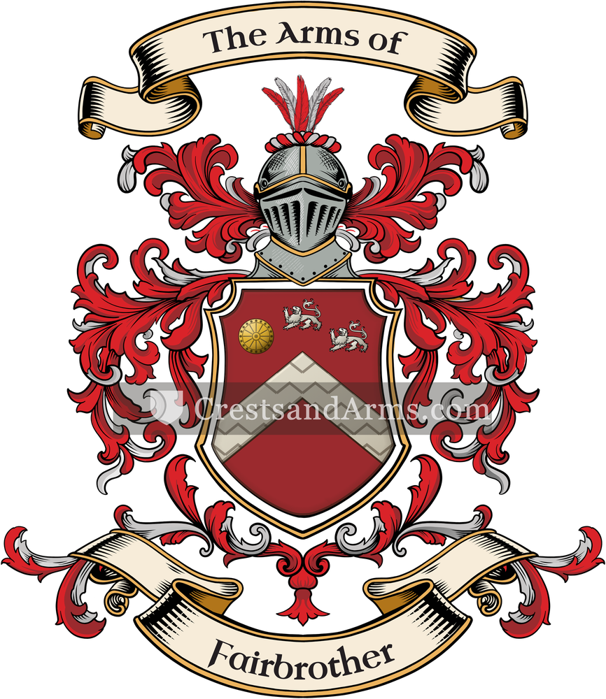 The Fairbrother coat of arms, drawn from the recorded blazon