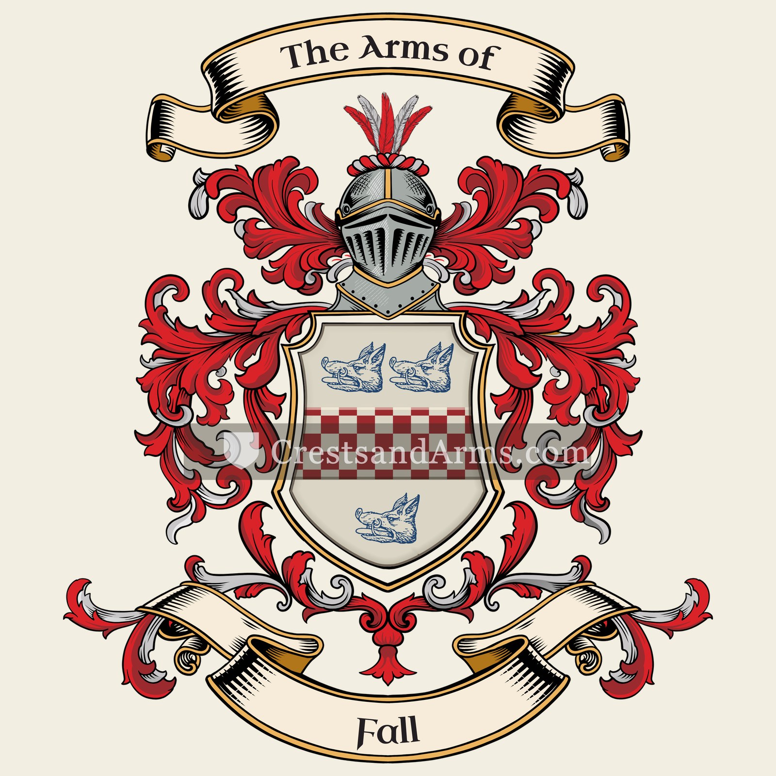 The Fall coat of arms, drawn from the recorded blazon
