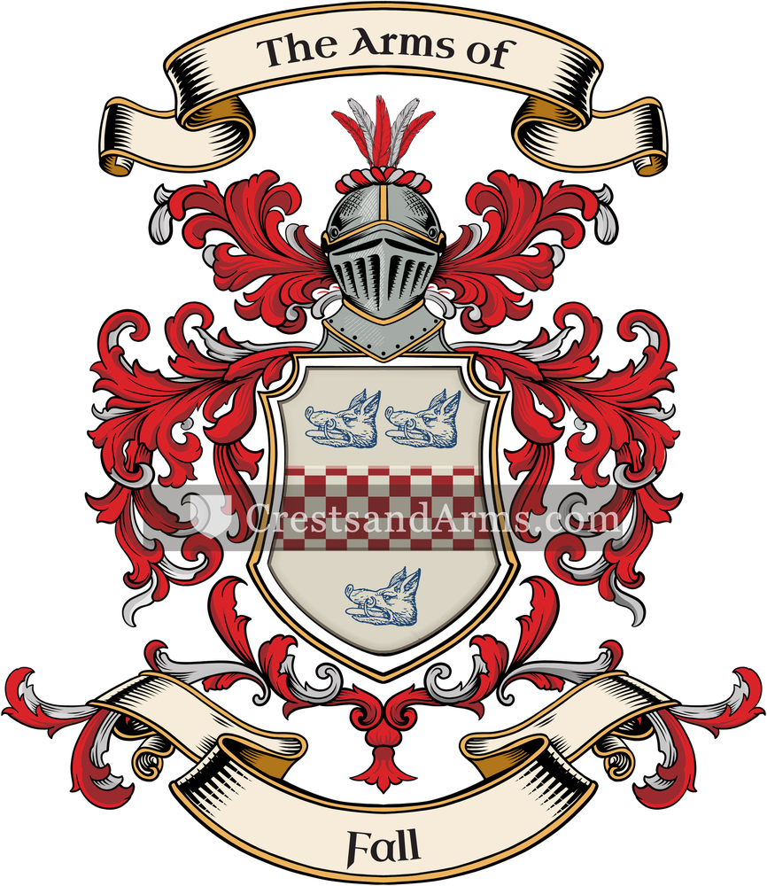The Fall coat of arms, drawn from the recorded blazon
