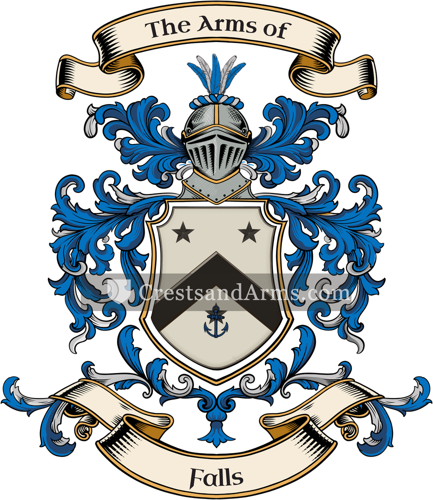 The Falls coat of arms, drawn from the recorded blazon