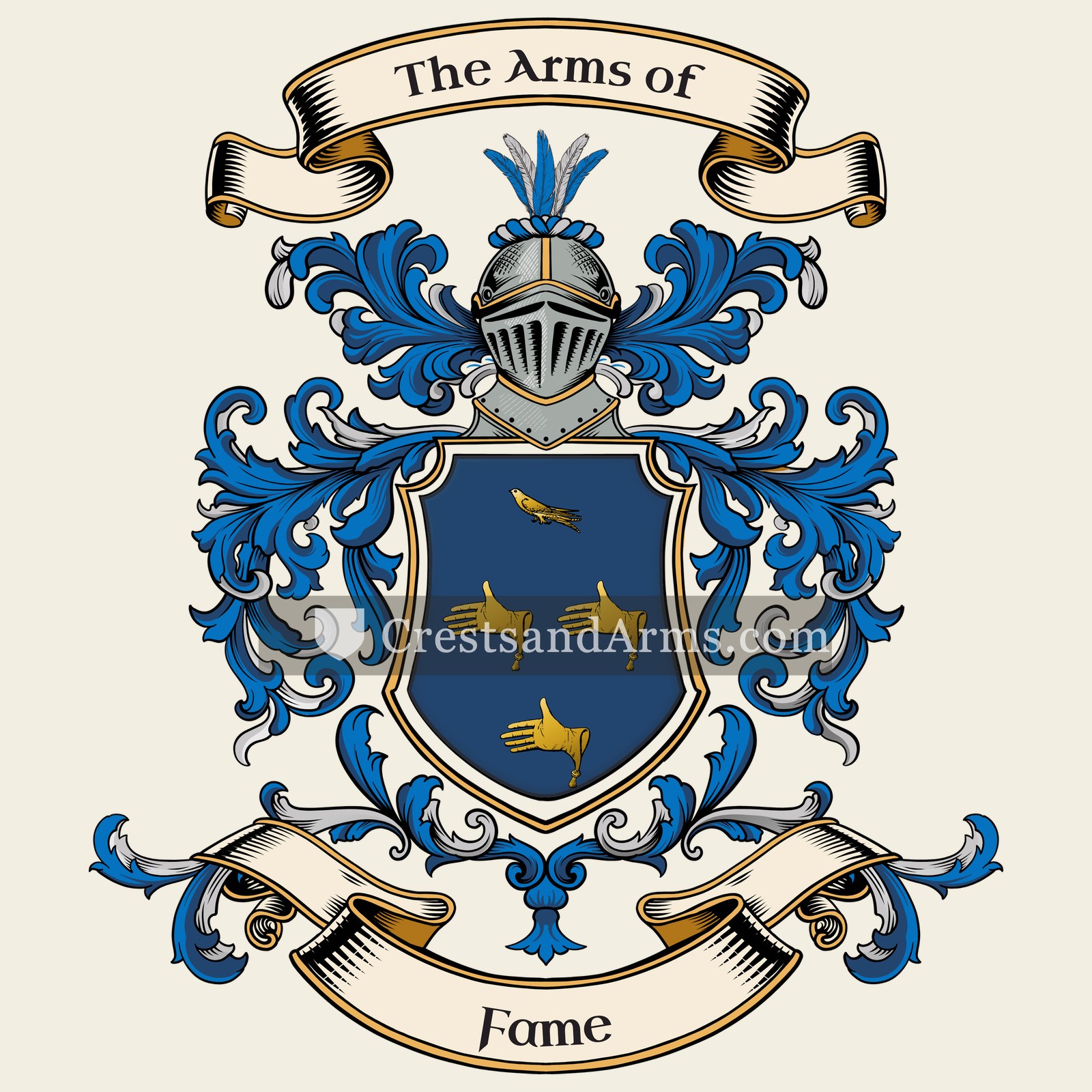 The Fame coat of arms, drawn from the recorded blazon