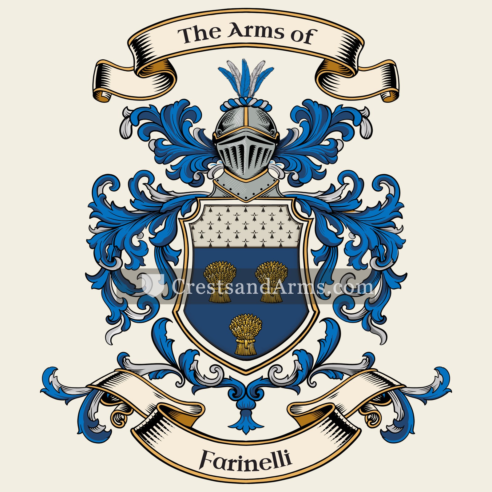The Farinelli coat of arms, drawn from the recorded blazon