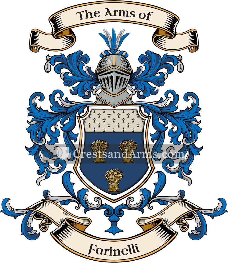 The Farinelli coat of arms, drawn from the recorded blazon