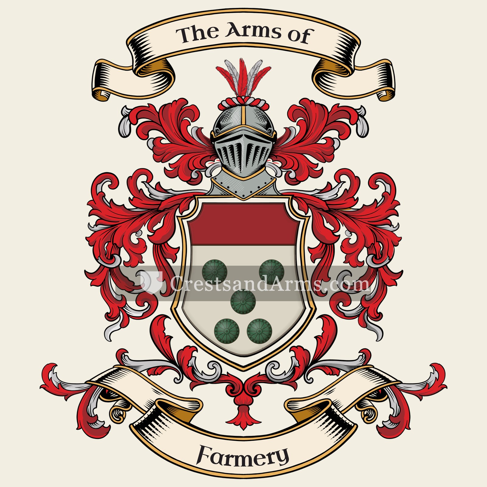 The Farmery coat of arms, drawn from the recorded blazon