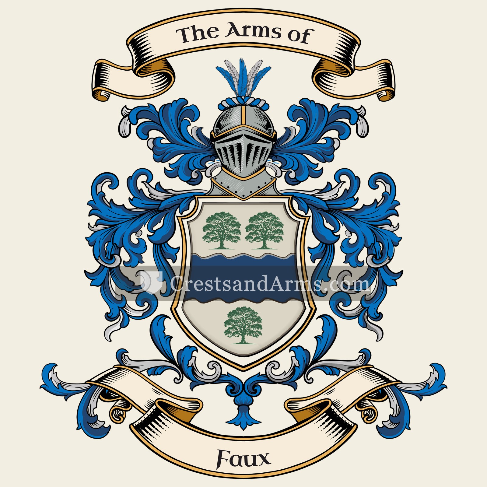 The Faux coat of arms, drawn from the recorded blazon