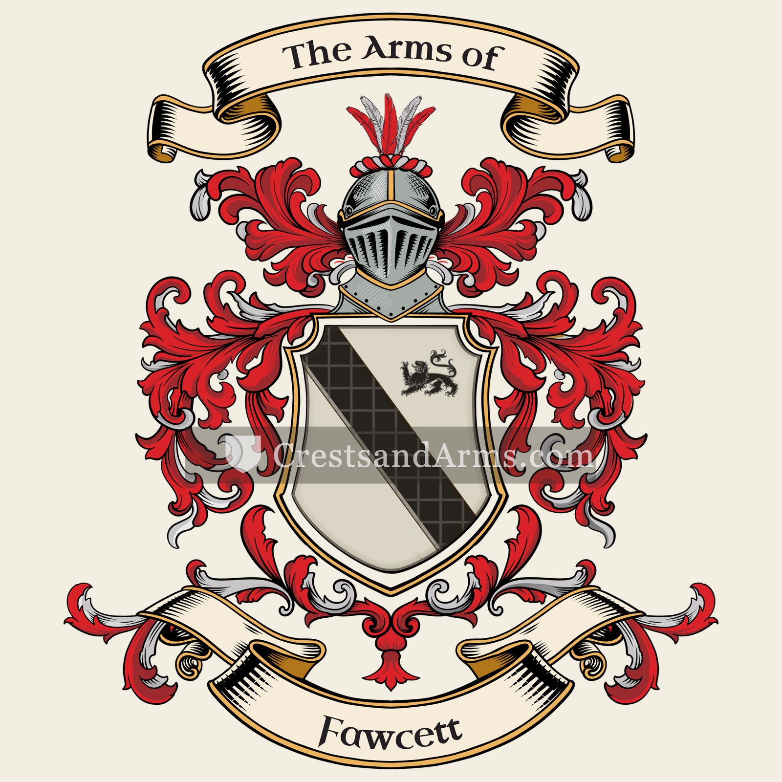 The Fawcett coat of arms, drawn from the recorded blazon