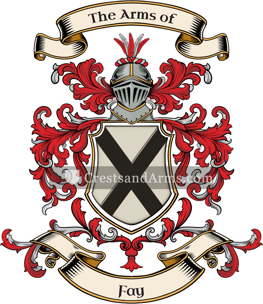 The Fay coat of arms, drawn from the recorded blazon